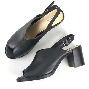 Alex Marie Samryn Leather Black Slingback Peep-toe Block Heel Sandal Pump