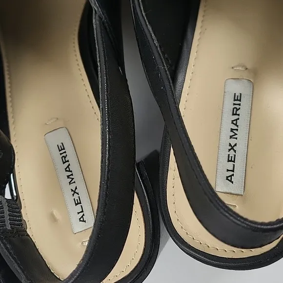 Alex Marie Samryn Leather Black Slingback Peep-toe Block Heel Sandal Pump