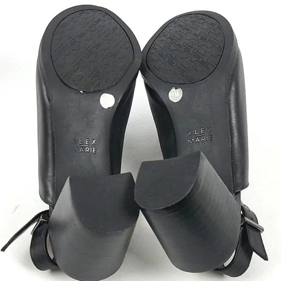 Alex Marie Samryn Leather Black Slingback Peep-toe Block Heel Sandal Pump