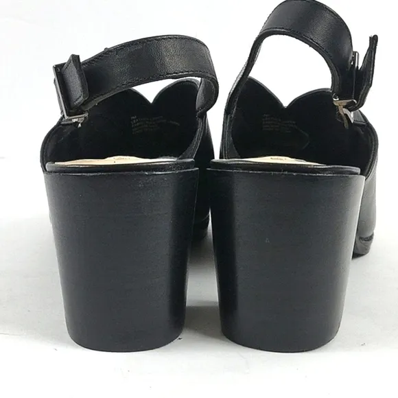 Alex Marie Samryn Leather Black Slingback Peep-toe Block Heel Sandal Pump