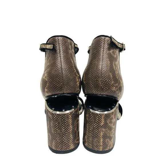 ALEXANDER WANG Brown Leather Snakeskin Abby Cutout Heel Ankle Strap Sandals 37.5