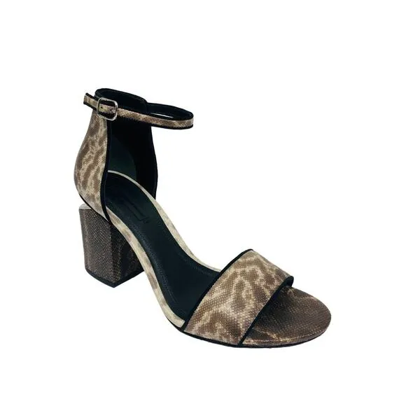 ALEXANDER WANG Brown Leather Snakeskin Abby Cutout Heel Ankle Strap Sandals 37.5