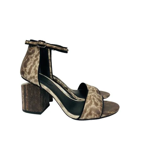 ALEXANDER WANG Brown Leather Snakeskin Abby Cutout Heel Ankle Strap Sandals 37.5