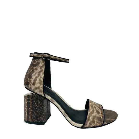 ALEXANDER WANG Brown Leather Snakeskin Abby Cutout Heel Ankle Strap Sandals 37.5