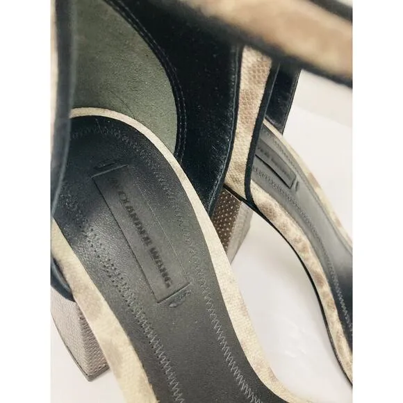 ALEXANDER WANG Brown Leather Snakeskin Abby Cutout Heel Ankle Strap Sandals 37.5