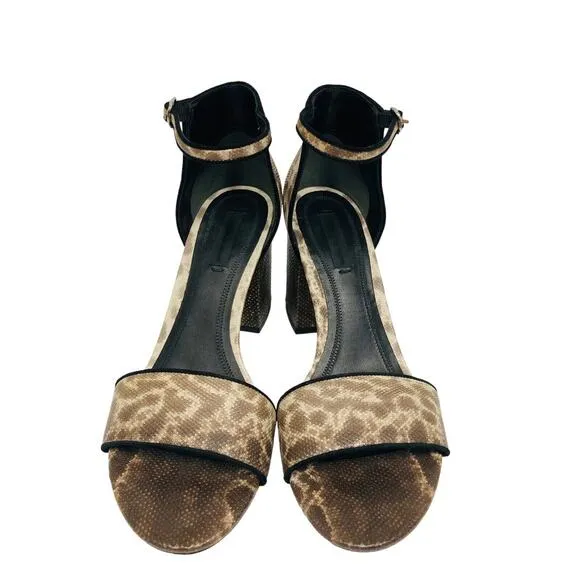 ALEXANDER WANG Brown Leather Snakeskin Abby Cutout Heel Ankle Strap Sandals 37.5