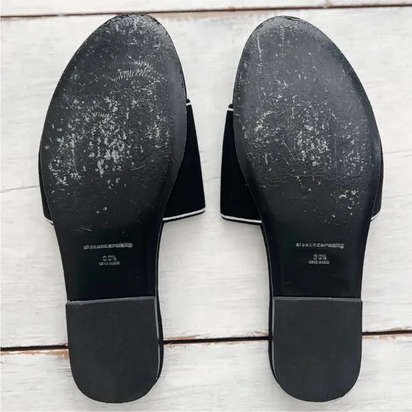 ALEXANDER WANG Kyra Logo 38.5 Stretch Slide Sandals Padded Footbed Black White