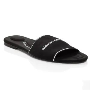ALEXANDER WANG Kyra Logo 38.5 Stretch Slide Sandals Padded Footbed Black White