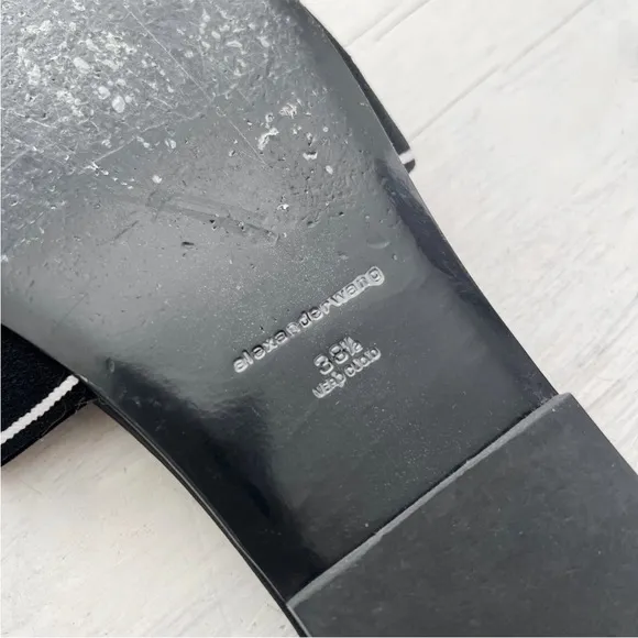ALEXANDER WANG Kyra Logo 38.5 Stretch Slide Sandals Padded Footbed Black White