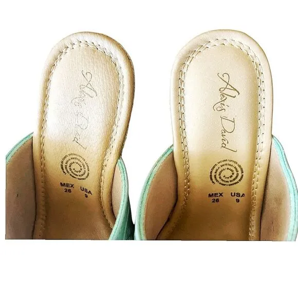 Alexis David Blue Hand Tooled Leather Slip On Wedge Sandals Size 9 NWOB