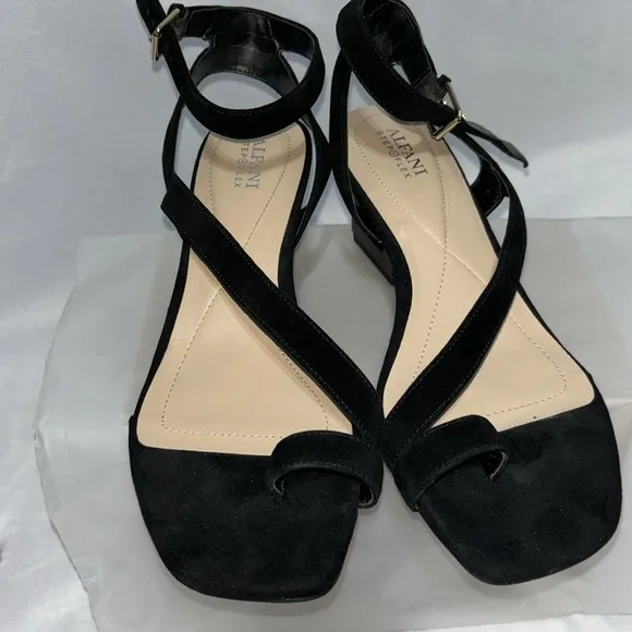 Alfani Women's Coreena Square-Heel Dress Sandals Women's, black suede, Size 10.5
