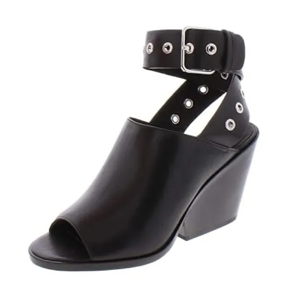 All Saints Leather Black Size 38 Pomona Block Heel Open Toe Ankle Strap Sandals