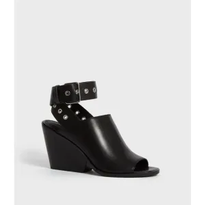 All Saints Leather Black Size 38 Pomona Block Heel Open Toe Ankle Strap Sandals