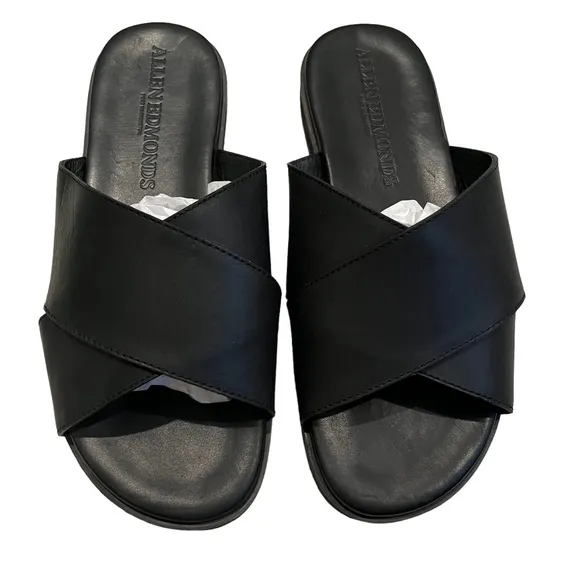 ALLEN EDMONDS Oscar Black Leather Sandals, Sz 9