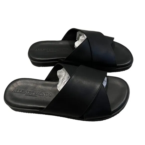 ALLEN EDMONDS Oscar Black Leather Sandals, Sz 9