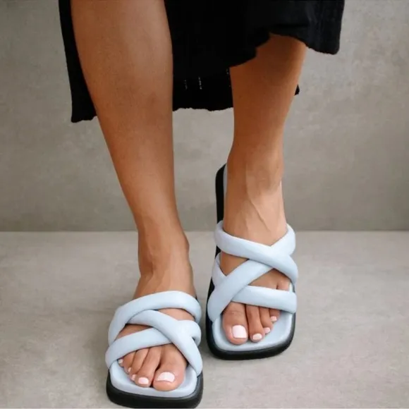 ALOHAS Slip On Cross Baby Blue Sandals Size 37 or US 6.5