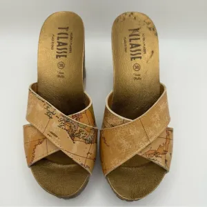 Alviero Martini Sz 38/US 7 1A Classe Italy Wedge Slip On Mules Spain Cork Map