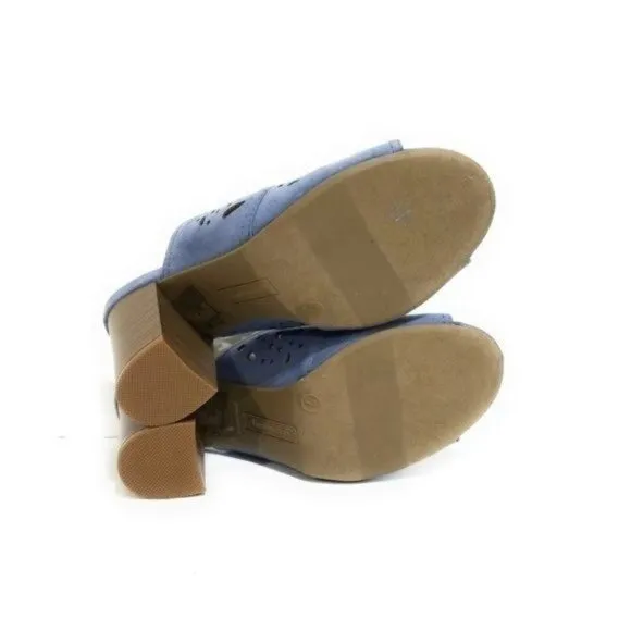 American Eagle Smokey Blue Suede Perforated Lattice Slip On Mules Sandals Womens