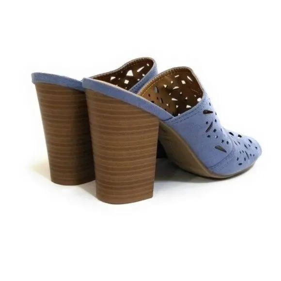 American Eagle Smokey Blue Suede Perforated Lattice Slip On Mules Sandals Womens