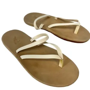 Ancient Greek Leather Comfort Sole Flip Flop Sandals Off White Women's Size 10
