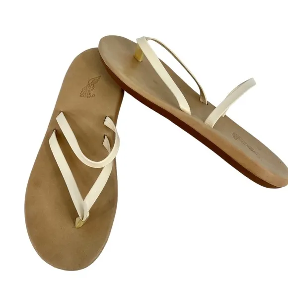 Ancient Greek Leather Comfort Sole Flip Flop Sandals Off White Women's Size 10