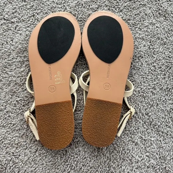 Ancient Greek Sandals Leather Cream with Blue Jewel Accent Sz 8 Coachella
