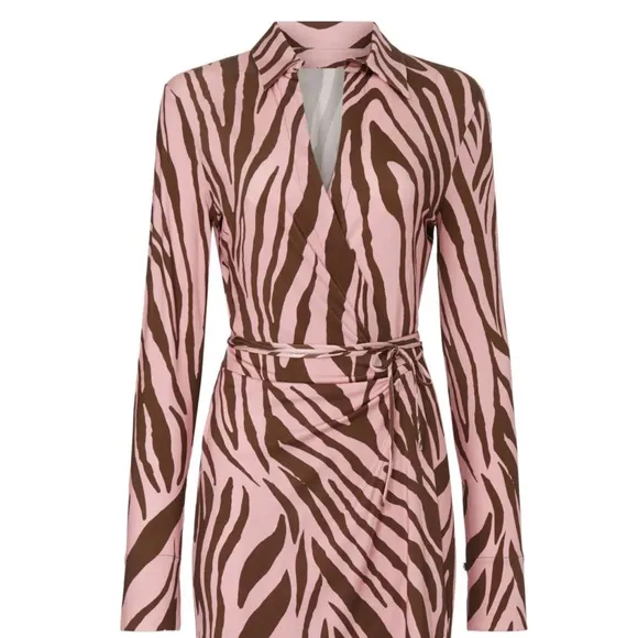 Andamane Jane Mini Wrap Dress Zebra Print Pink Brown (Size 42/US 6)