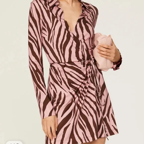 Andamane Jane Mini Wrap Dress Zebra Print Pink Brown (Size 42/US 6)