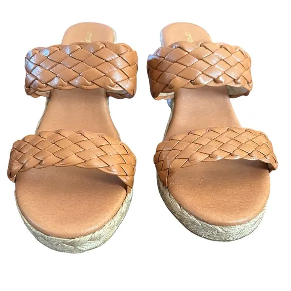 Andre Assous Aria Open Toe Leather Espadrille Wedge Sandals NEW Size 8