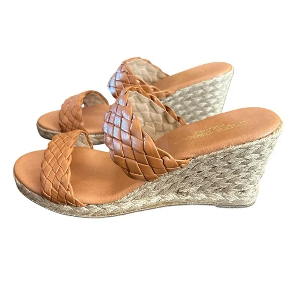 Andre Assous Aria Open Toe Leather Espadrille Wedge Sandals NEW Size 8