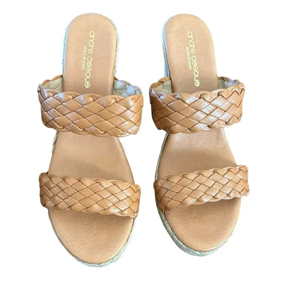 Andre Assous Aria Open Toe Leather Espadrille Wedge Sandals NEW Size 8