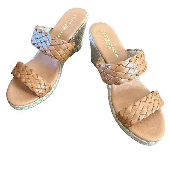 Andre Assous Aria Open Toe Leather Espadrille Wedge Sandals NEW Size 8