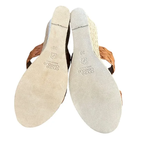 Andre Assous Aria Open Toe Leather Espadrille Wedge Sandals NEW Size 8