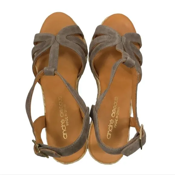 Andre Assous Madina Espadrille Wedge Sandals Grey Suede