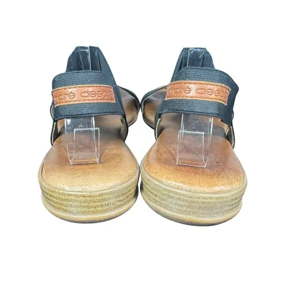 Andre Assous Nigella Featherweights Flat Sandals black elastic and leather sz 9