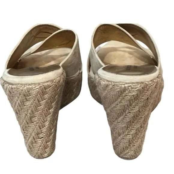 Andrea Carrano Women's Beige Suede Wedge Sandals Size 40 USA 9 Criss-Cross