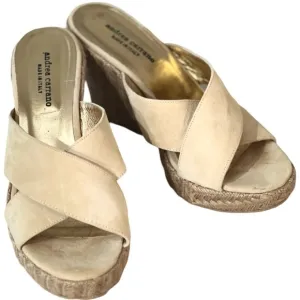 Andrea Carrano Women's Beige Suede Wedge Sandals Size 40 USA 9 Criss-Cross