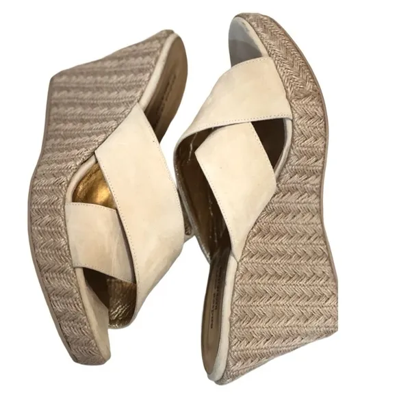 Andrea Carrano Women's Beige Suede Wedge Sandals Size 40 USA 9 Criss-Cross