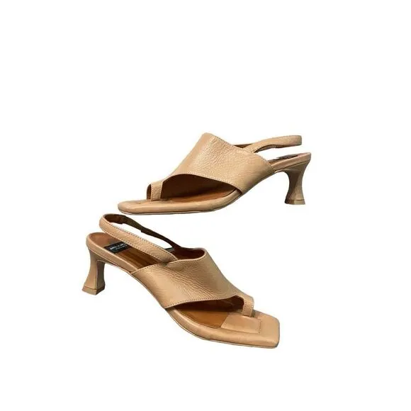 Angel Alarcon Womens Brown Classic Leather Slingback Heels Sandals Size 8