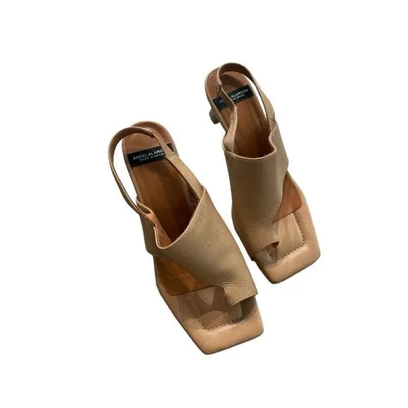 Angel Alarcon Womens Brown Classic Leather Slingback Heels Sandals Size 8