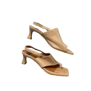 Angel Alarcon Womens Brown Classic Leather Slingback Heels Sandals Size 8