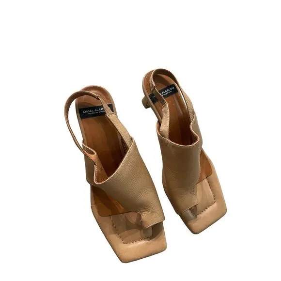 Angel Alarcon Womens Brown Classic Leather Slingback Heels Sandals Size 8