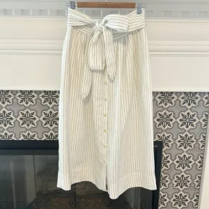Anthro Sea New York Stripe Tie Button Down Midi Skirt POCKETS Linen Coastal Chic