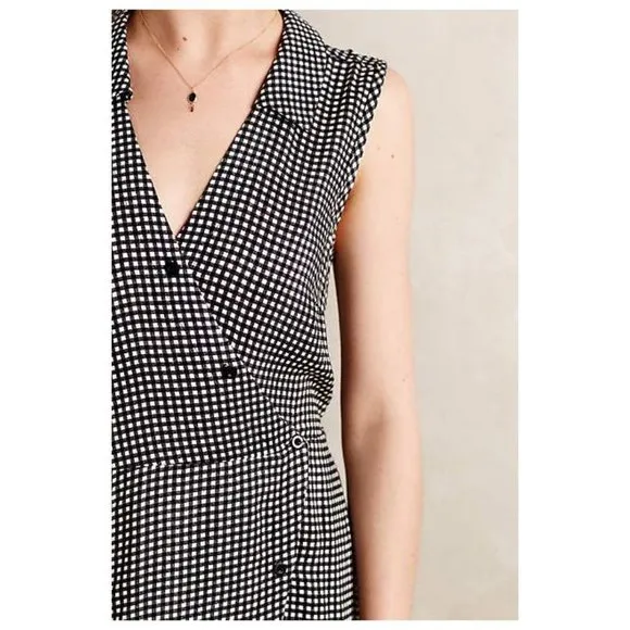 Anthropologie 11.1.TYLHO Gingham Askew Shirtdress Black White sz S Women's NEW