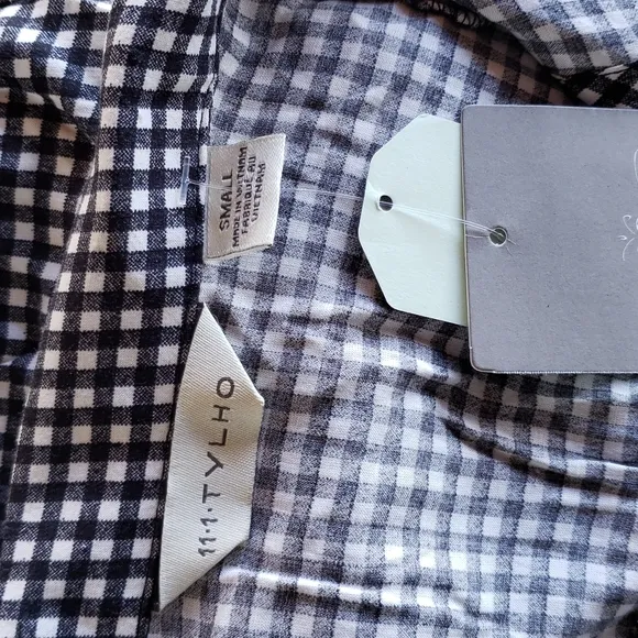 Anthropologie 11.1.TYLHO Gingham Askew Shirtdress Black White sz S Women's NEW