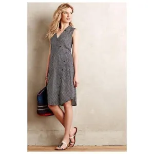 Anthropologie 11.1.TYLHO Gingham Askew Shirtdress Black White sz S Women's NEW