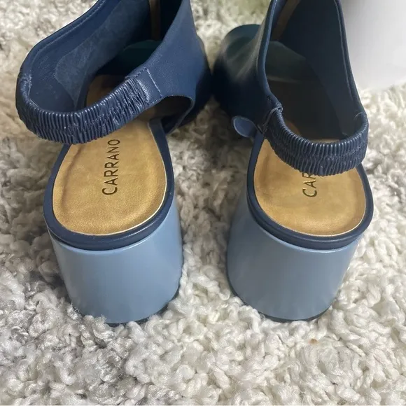 Anthropologie Carrano Kennedi Leather Chunky Heel Sandals in Blue Sz. 10