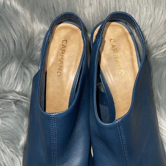 Anthropologie Carrano Kennedi Leather Chunky Heel Sandals in Blue Sz. 10
