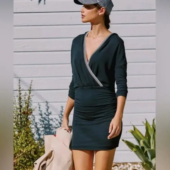 Anthropologie Daily Practice Casual Rouched Dress Black Women's SMALL
