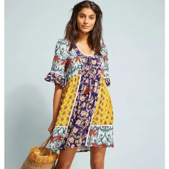 Anthropologie Lilka Patchwork Trapeze Dress Women's Size XS